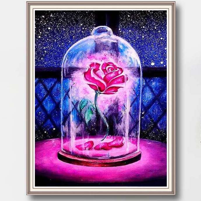 Lienzo decorativo 5D de Diamante Rosa 2 La Bella y La Bestia - Disney -  Frikilandia